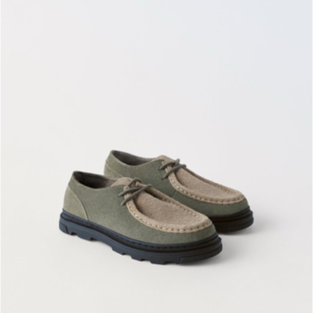 ZARA Olive and Beige Suede Lace-Up Shoes